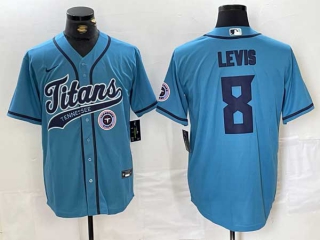 Men's NFL Tennessee Titans #8 Will Levis Blue Logo With Patch Cool Base Stitched Baseball Jersey