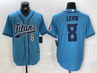 Men's NFL Tennessee Titans #8 Will Levis Blue Gold Number With Patch Cool Base Stitched Baseball Jersey