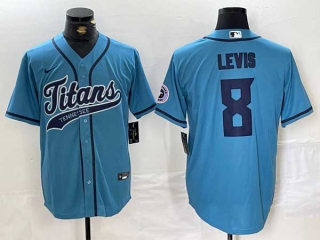 Men's NFL Tennessee Titans #8 Will Levis Blue With Patch Cool Base Stitched Baseball Jersey