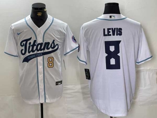 Men's NFL Tennessee Titans #8 Will Levis White Gold Number With Patch Cool Base Stitched Baseball Jersey