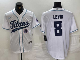 Men's NFL Tennessee Titans #8 Will Levis White Logo With Patch Cool Base Stitched Baseball Jersey