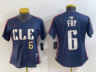 Women's MLB Cleveland Guardians #6 David Fry Navy Gold Number 2024 City Connect Limited Stitched Jersey