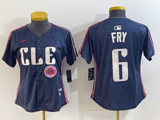 Women's MLB Cleveland Guardians #6 David Fry Navy Logo 2024 City Connect Limited Stitched Jersey