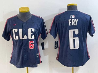 Women's MLB Cleveland Guardians #6 David Fry Navy Red Number 2024 City Connect Limited Stitched Jersey