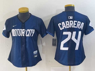 Women's MLB Detroit Tigers #24 Miguel Cabrera Navy 2024 City Connect Cool Base Limited Stitched Jersey