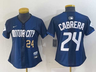 Women's MLB Detroit Tigers #24 Miguel Cabrera Navy Gold Number 2024 City Connect Cool Base Limited Stitched Jersey