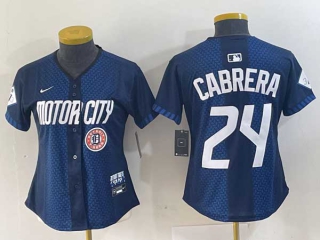 Women's MLB Detroit Tigers #24 Miguel Cabrera Navy Logo 2024 City Connect Cool Base Limited Stitched Jersey