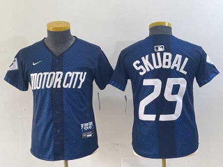 Women's MLB Detroit Tigers #29 Tarik Skubal Navy 2024 City Connect Cool Base Limited Stitched Jersey