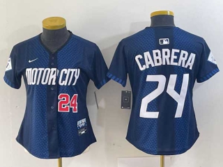 Women's MLB Detroit Tigers #24 Miguel Cabrera Navy Red Number 2024 City Connect Cool Base Limited Stitched Jersey