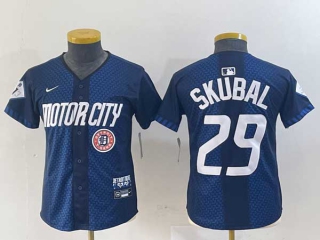 Women's MLB Detroit Tigers #29 Tarik Skubal Navy Logo 2024 City Connect Cool Base Limited Stitched Jersey