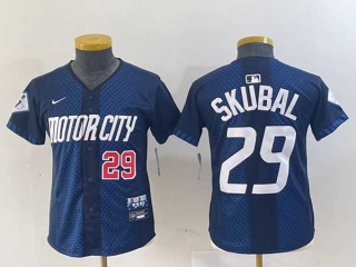 Women's MLB Detroit Tigers #29 Tarik Skubal Navy Red Number 2024 City Connect Cool Base Limited Stitched Jersey