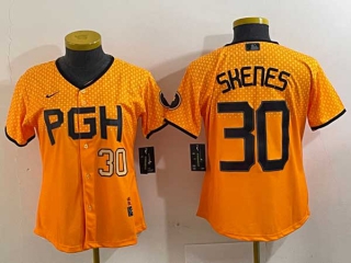 Women's MLB Pittsburgh Pirates #30 Paul Skenes Yellow Gold Number 2023 City Connect Nike Stitched Jersey