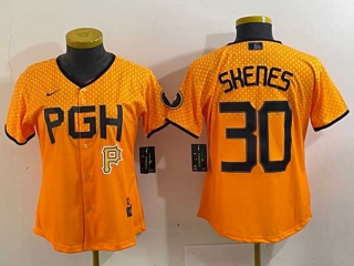 Women's MLB Pittsburgh Pirates #30 Paul Skenes Yellow Logo 2023 City Connect Nike Stitched Jersey