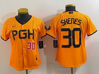 Women's MLB Pittsburgh Pirates #30 Paul Skenes Yellow Red Number 2023 City Connect Nike Stitched Jersey