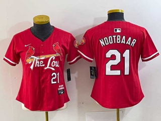 Women's MLB St. Louis Cardinals #21 Lars Nootbaar Red 2024 City Connect Limited Stitched Baseball Jersey