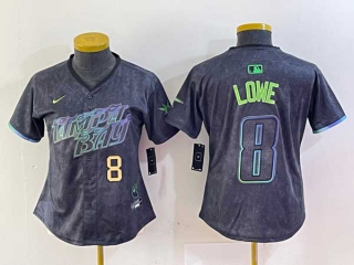 Women's MLB Tampa Bay Rays #8 Brandon Lowe Charcoal Gold Number 2024 City Connect Limited Cool Base Jersey