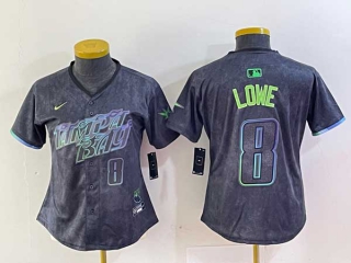 Women's MLB Tampa Bay Rays #8 Brandon Lowe Charcoal Number 2024 City Connect Limited Cool Base Jersey