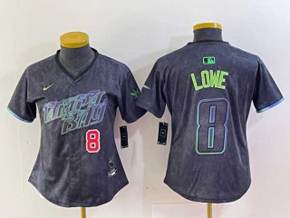 Women's MLB Tampa Bay Rays #8 Brandon Lowe Charcoal Red Number 2024 City Connect Limited Cool Base Jersey