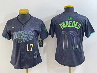 Women's MLB Tampa Bay Rays #17 Isaac Paredes Charcoal Gold Number 2024 City Connect Limited Cool Base Jersey