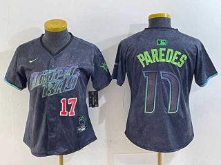 Women's MLB Tampa Bay Rays #17 Isaac Paredes Charcoal Red Number 2024 City Connect Limited Cool Base Jersey