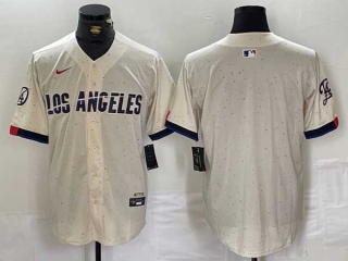 Men's MLB Los Angeles Dodgers Blank Cream New 2024 City Connect Cool Base Nike Stitched Jersey (1)