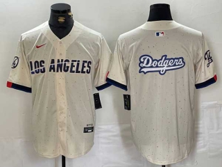 Men's MLB Los Angeles Dodgers Blank Cream New 2024 City Connect Cool Base Nike Stitched Jersey (2)
