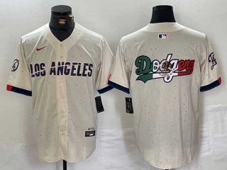 Men's MLB Los Angeles Dodgers Blank Cream New 2024 City Connect Cool Base Nike Stitched Jersey (3)