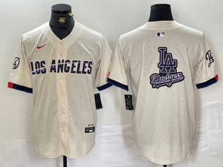 Men's MLB Los Angeles Dodgers Blank Cream New 2024 City Connect Cool Base Nike Stitched Jersey (4)