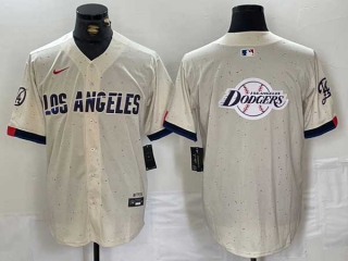 Men's MLB Los Angeles Dodgers Blank Cream New 2024 City Connect Cool Base Nike Stitched Jersey (5)