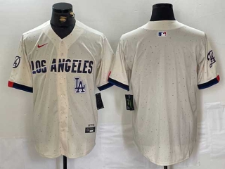 Men's MLB Los Angeles Dodgers Blank Cream New 2024 City Connect Cool Base Nike Stitched Jersey (6)