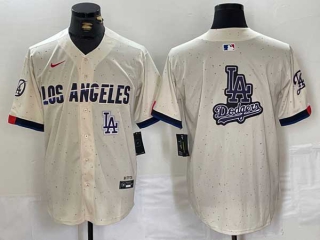 Men's MLB Los Angeles Dodgers Blank Cream New 2024 City Connect Cool Base Nike Stitched Jersey (7)