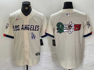Men's MLB Los Angeles Dodgers Blank Cream New 2024 City Connect Cool Base Nike Stitched Jersey (8)