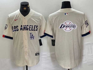 Men's MLB Los Angeles Dodgers Blank Cream New 2024 City Connect Cool Base Nike Stitched Jersey (9)