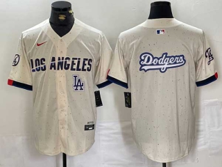 Men's MLB Los Angeles Dodgers Blank Cream New 2024 City Connect Cool Base Nike Stitched Jersey (10)