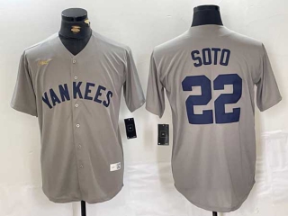 Men's MLB New York Yankees #22 Juan Soto Gray 2024 Away Limited Cool Base Stitched Baseball Jersey