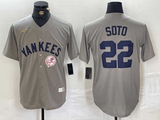 Men's MLB New York Yankees #22 Juan Soto Gray Logo 2024 Away Limited Cool Base Stitched Baseball Jersey