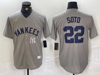 Men's MLB New York Yankees #22 Juan Soto Gray Team Logo 2024 Away Limited Cool Base Stitched Baseball Jersey