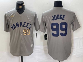 Men's MLB New York Yankees #99 Aaron Judge Gray Gold Number 2024 Away Limited Cool Base Stitched Baseball Jersey