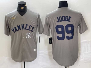 Men's MLB New York Yankees #99 Aaron Judge Gray Team Logo 2024 Away Limited Cool Base Stitched Baseball Jersey