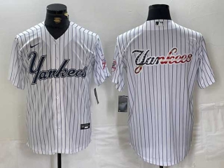 Men's MLB New York Yankees Blank White Pinstripe Cool Base Stitched Nike Baseball Jersey (3)