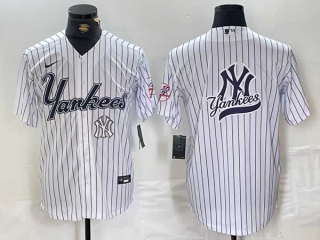 Men's MLB New York Yankees Blank White Pinstripe Cool Base Stitched Nike Baseball Jersey (15)