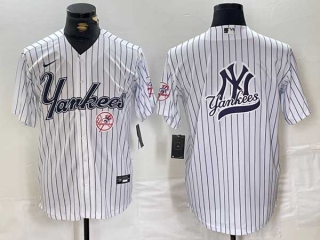 Men's MLB New York Yankees Blank White Pinstripe Cool Base Stitched Nike Baseball Jersey (20)