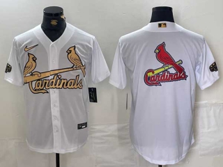 Men's MLB St. Louis Cardinals Blank All-Star White Gold Big Logo Stitched Nike Baseball Jersey