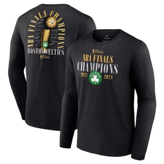 Men's Boston Celtics Fanatics Black 2023-24 NBA Finals Champions Fade Away Jumper Roster Signature Long Sleeve T-Shirt