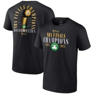 Men's Boston Celtics Fanatics Black 2023-24 NBA Finals Champions Fade Away Jumper Roster Signature T-Shirt