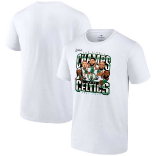 Men's Boston Celtics Fanatics White 2023-24 NBA Finals Champions Pull Up Jumper Caricature T-Shirt