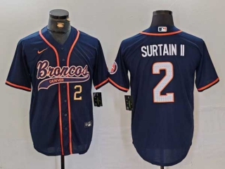 Men's NFL Denver Broncos #2 Pat Surtain II Navy Gold Number With Patch Cool Base Baseball Stitched Jersey