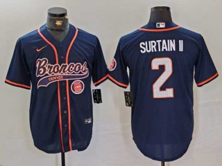 Men's NFL Denver Broncos #2 Pat Surtain II Navy Logo With Patch Cool Base Baseball Stitched Jersey