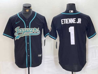 Men's NFL Jacksonville Jaguars #1 Travis Etienne Jr. Black With Patch Cool Base Baseball Stitched Jersey