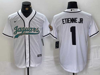 Men's NFL Jacksonville Jaguars #1 Travis Etienne Jr. White With Patch Cool Base Baseball Stitched Jersey